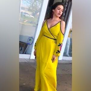 The Room | Yellow Maxi Wrap Dress | Rose embellishment | size medium